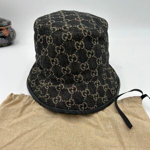 Unisex Gucci GG denim black/beige bucket hat size medium made in Italy
